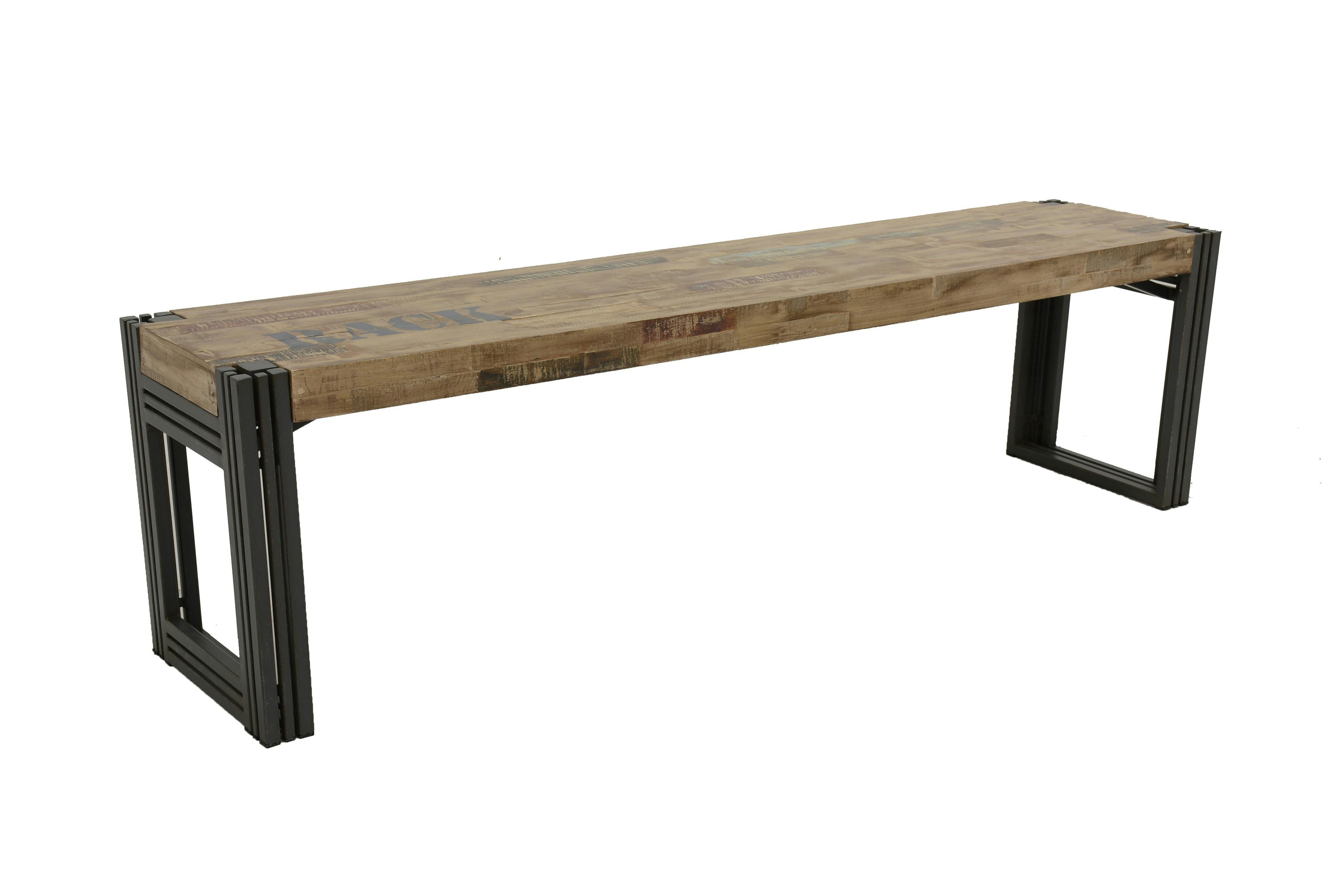 Banc hévéa recyclé blanchi et métal noirci 135X36X45cm DOCKER