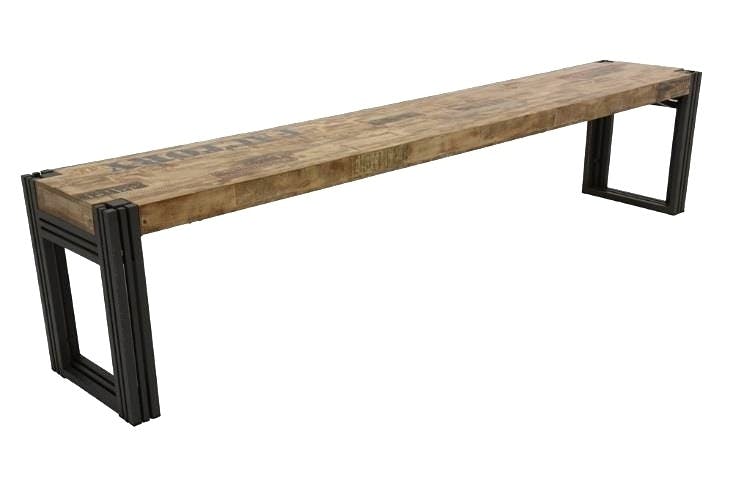 Banc hévéa recyclé blanchi et métal noirci 205X36X45cm DOCKER