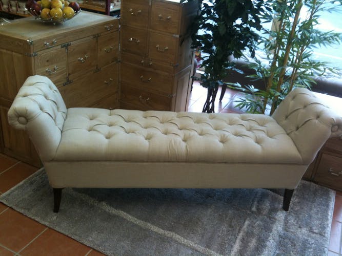 Banc / Méridienne capitonné(e) tissu lin et coton écru BUTTON