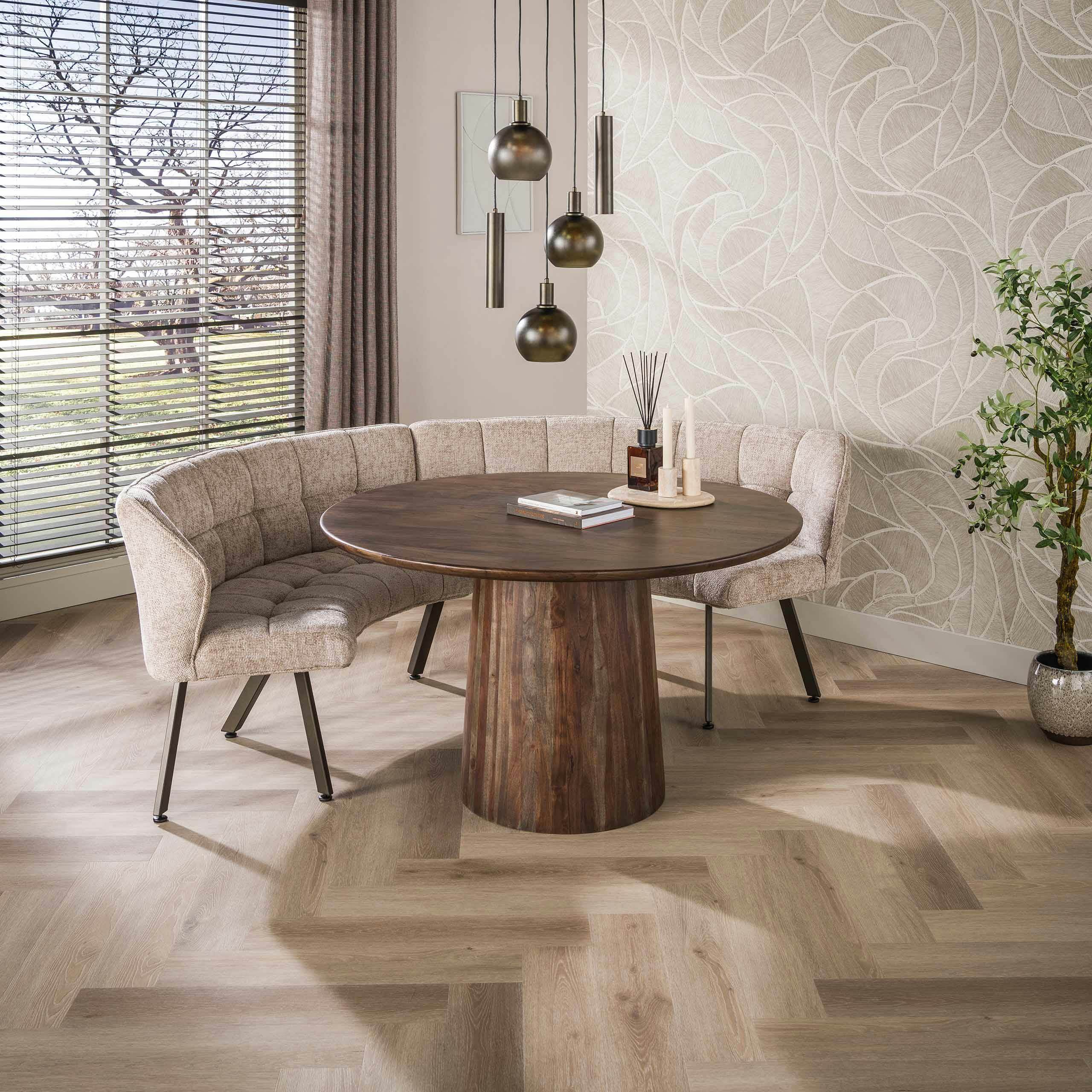 Banc pour table ronde tissu sable texturé 235 cm (2 pièces) COLISEE