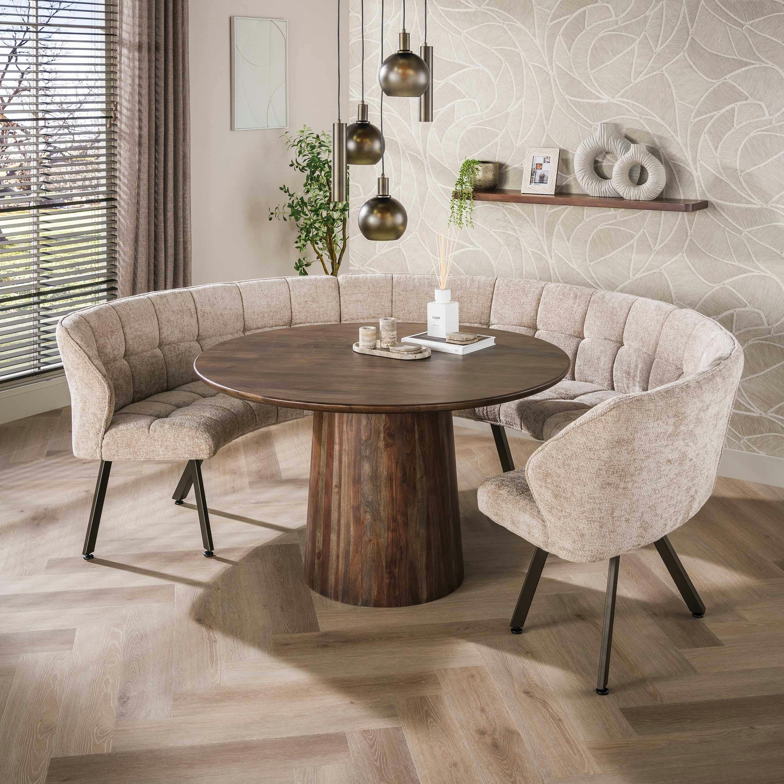 Banc pour table ronde tissu sable texturé 245 cm (3 pièces) COLISEE