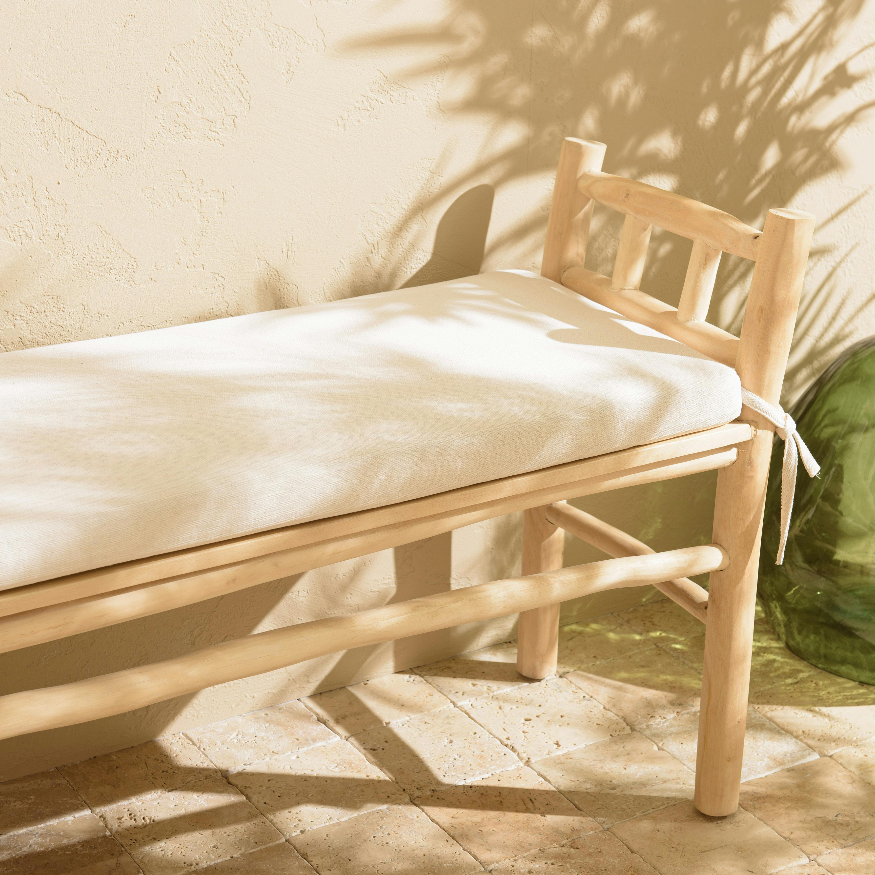 Banc rondins de teck naturel coussin blanc MANAK