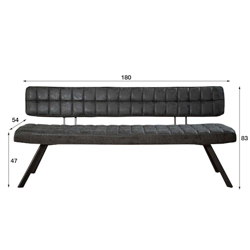 Banc salle à manger noir avec dossier 180 cm