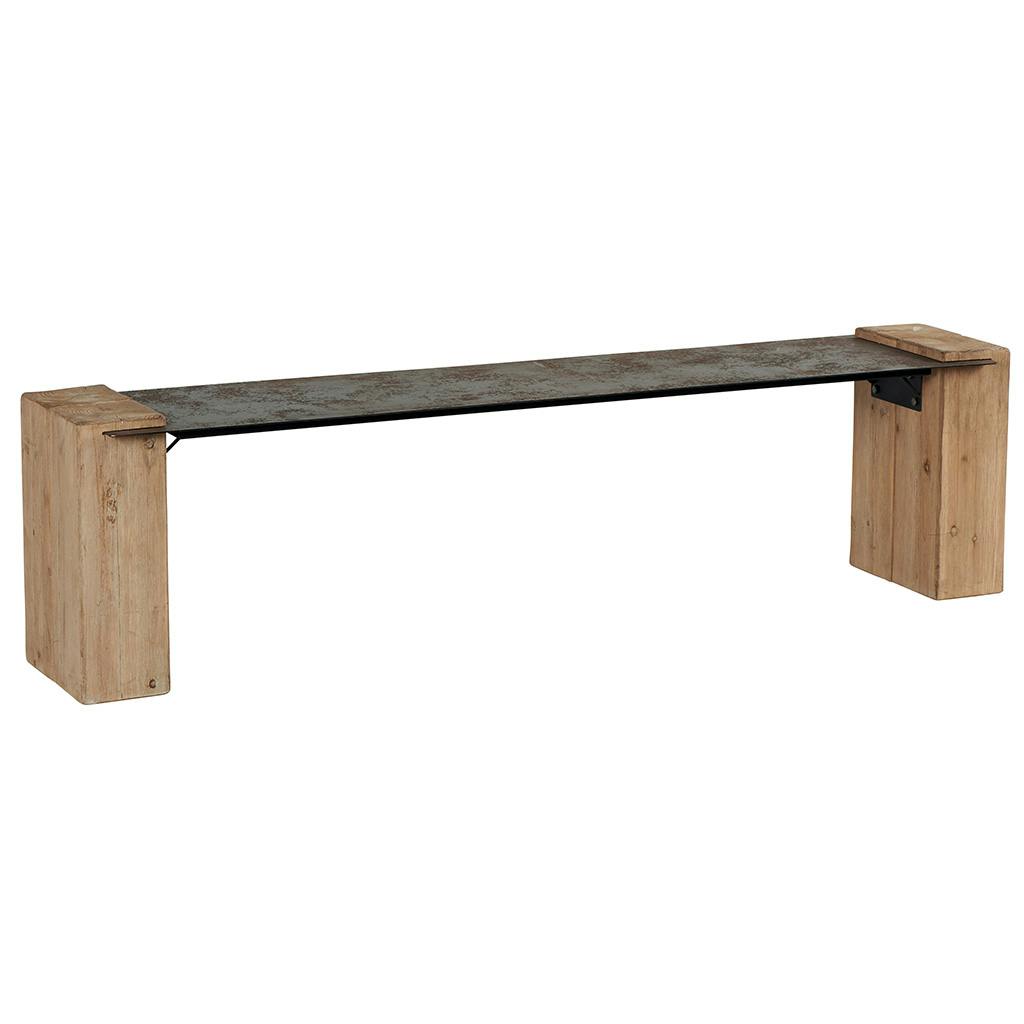 Banc Sapin et plateau métal vieilli 180x36x46cm ACTUS