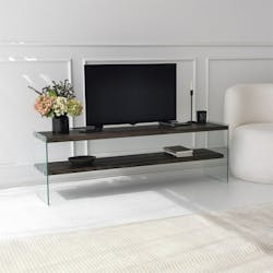 Banc TV bois anthracite et verre - 2 niveaux, 140 cm LHASA
