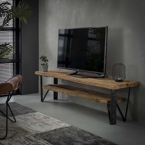 Meuble TV en bois recyle et metal de style industriel