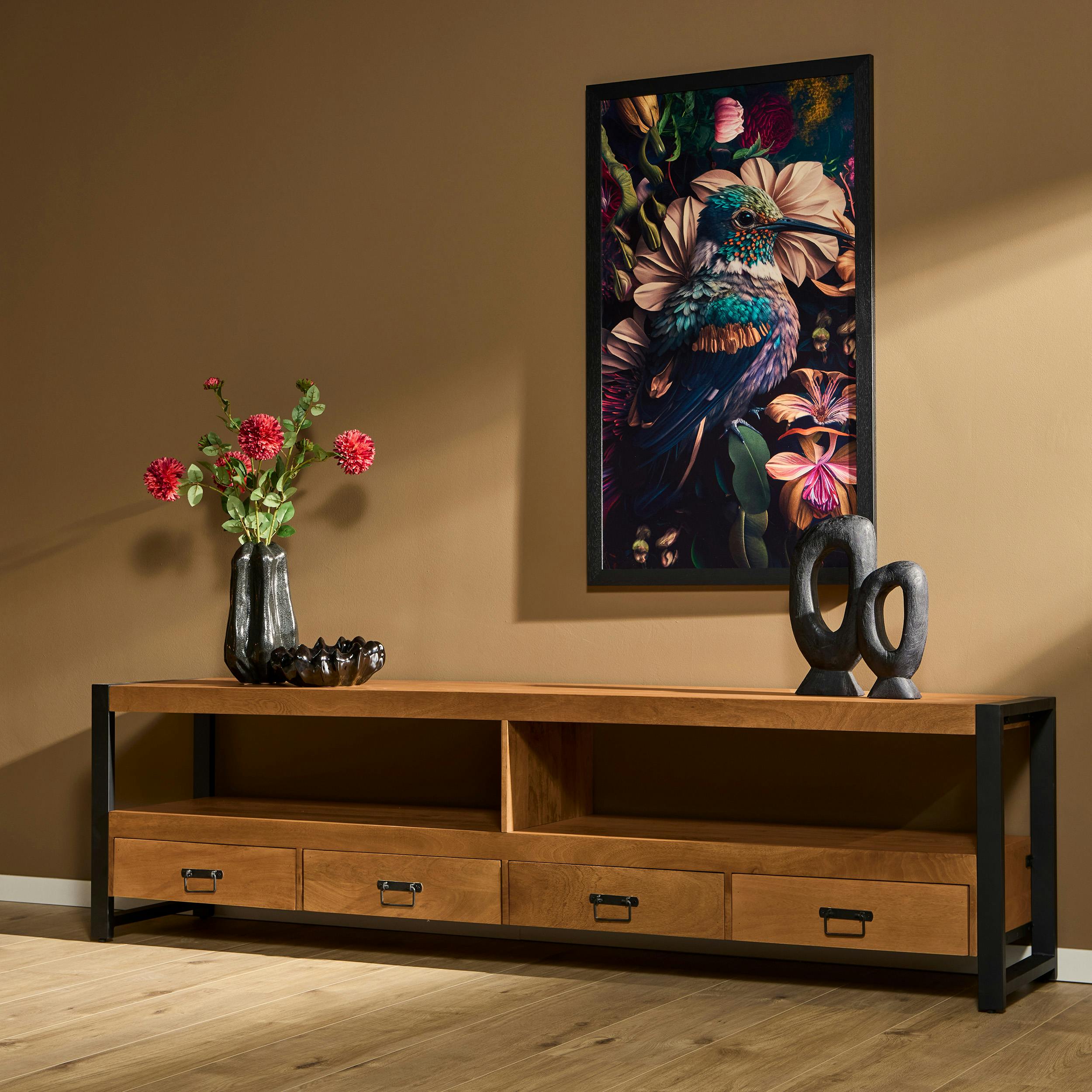 Banc TV bois métal 4 tiroirs 220 cm MILORA