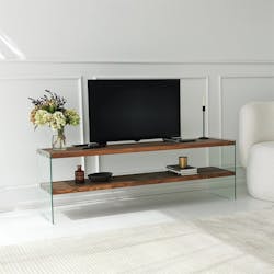 Banc TV en bois brun et verre - 2 niveaux, 140 cm LHASA