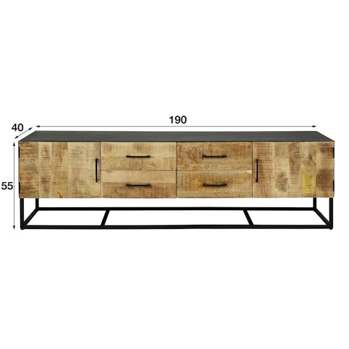 Banc tv en bois de manguier et métal 190 cm KOTA