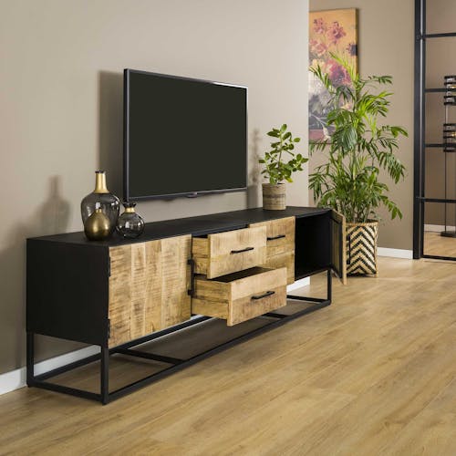 Banc tv en bois de manguier et métal 190 cm KOTA