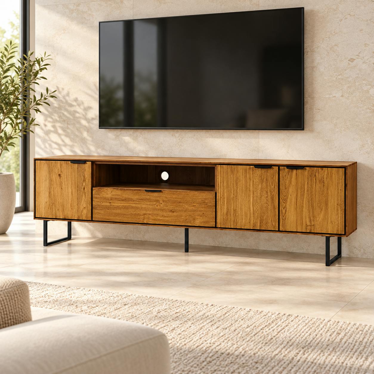 Banc tv en bois de teck recyclé DEPOK