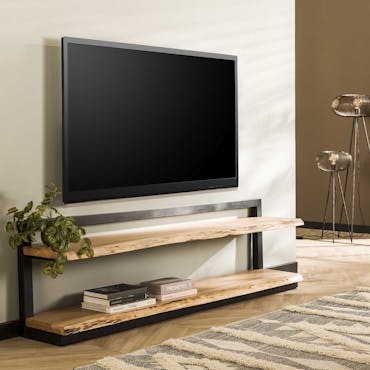 Meuble TV d'angle hévéa recyclé naturel et métal noirci 1 tiroir 1 niche  115X40X55cm DOCKER