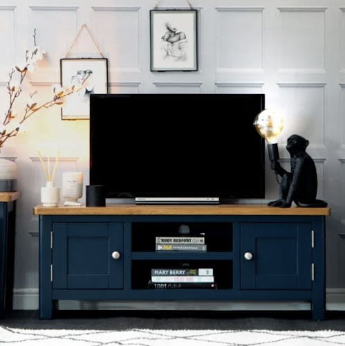 Banc TV en bois finition bleu profond 180 cm HOVE
