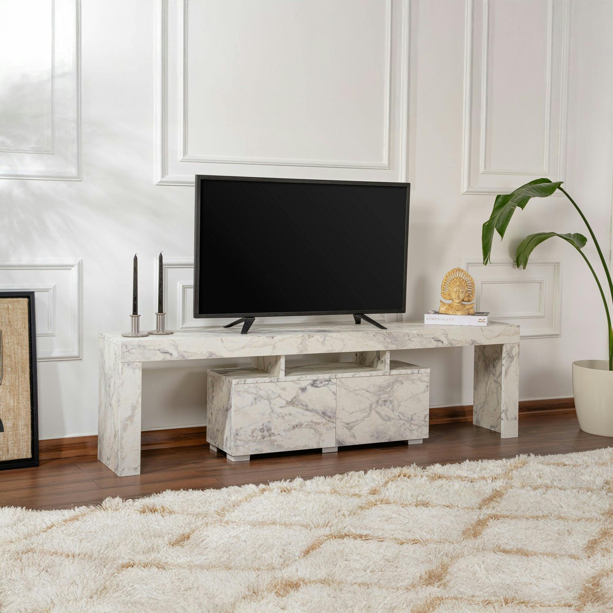 Banc TV moderne avec rangement - effet marbre MARFA