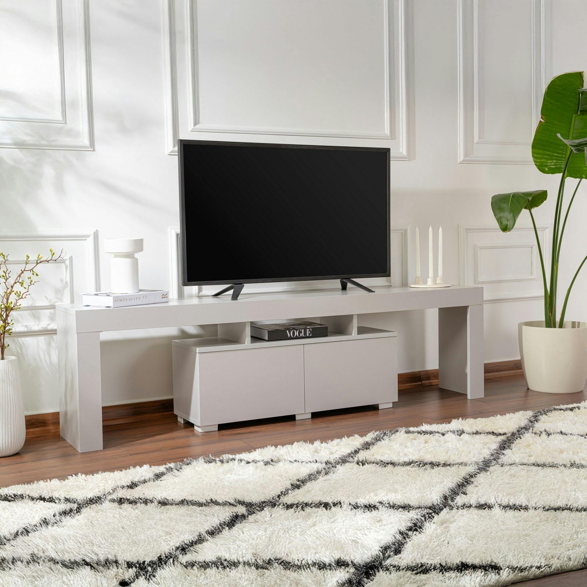 Banc TV moderne avec rangement - gris effet laque MARFA