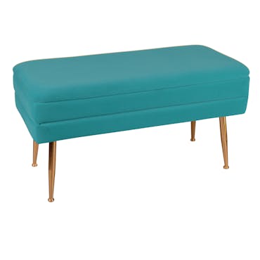 Banquette 2 places tissu bleu canard pieds dorés