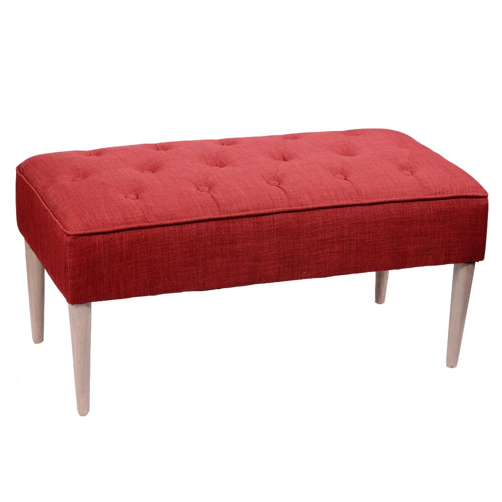 Banquette / Banc capitonné tissu rouge 90x45cm CAMILLE