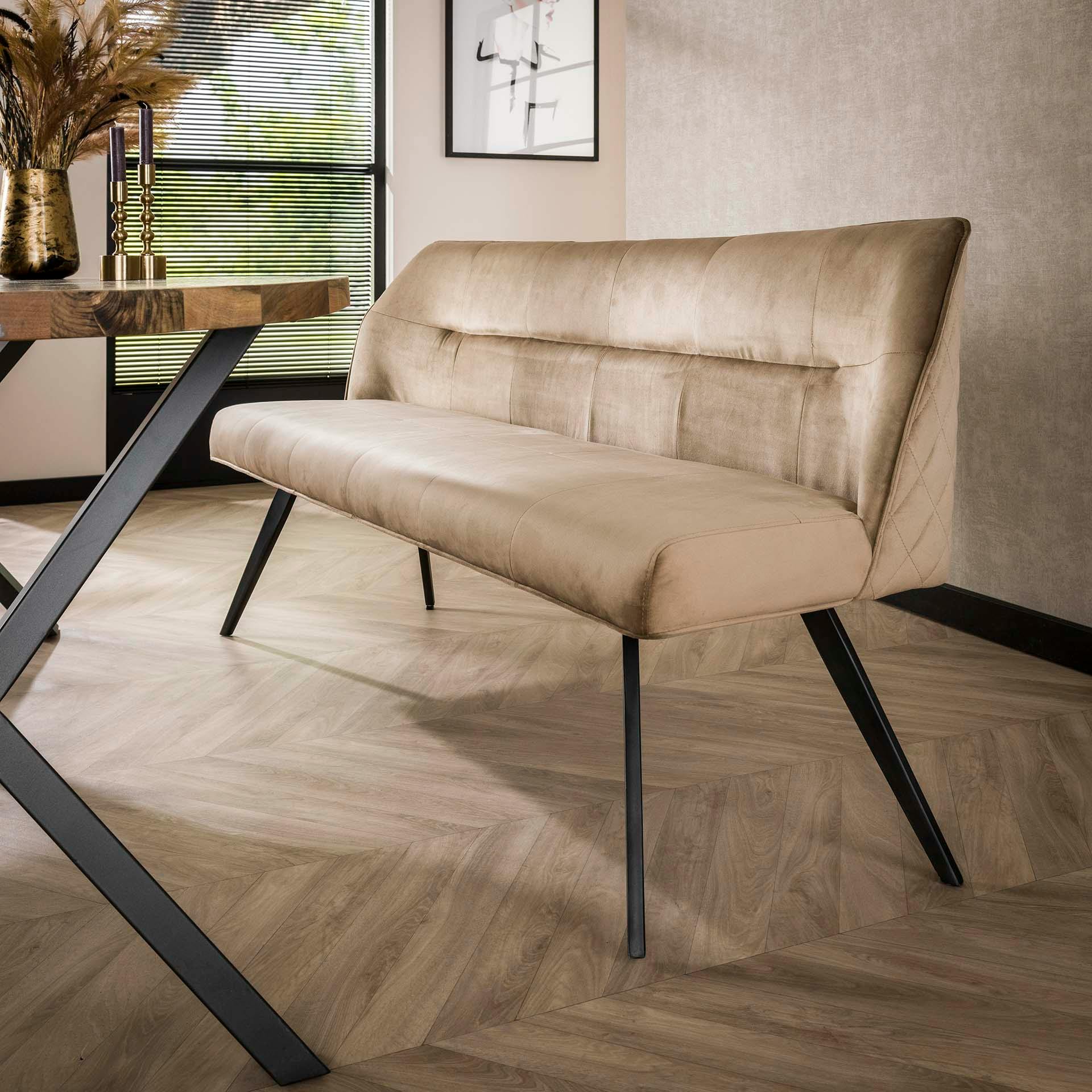 Banquette de salle à manger en velours beige avec dossier motif croisé 180 cm MELBOURNE