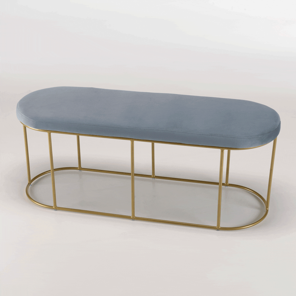 Banquette en velours bleu clair forme ovale TIM | Bancs | Pier Import