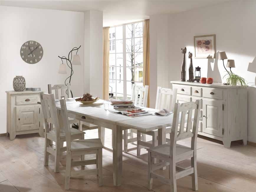 Bas de vaisselier pin blanc cérusé 3 portes 1 tiroir 165x50x90cm RIVAGE