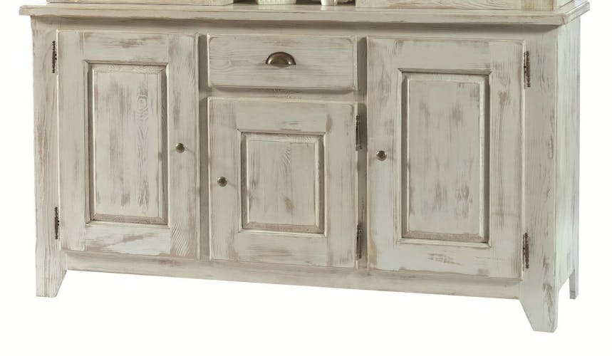Bas de vaisselier pin blanc cérusé 3 portes 1 tiroir 165x50x90cm RIVAGE