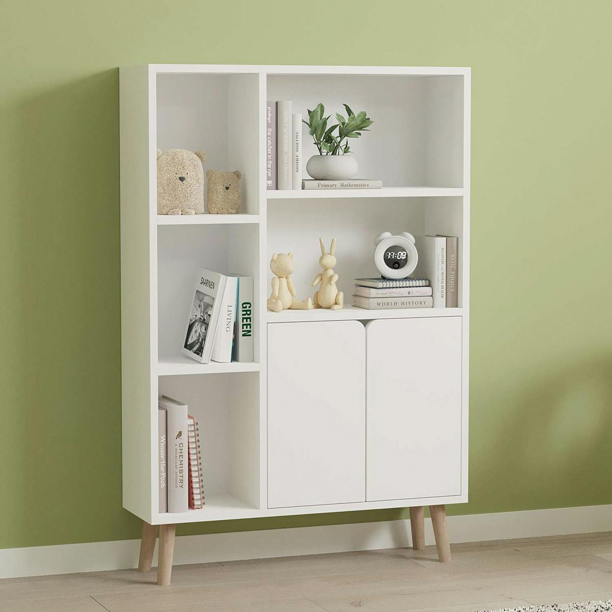 Bibliothèque blanche moderne 2 portes 5 étagères MARFA
