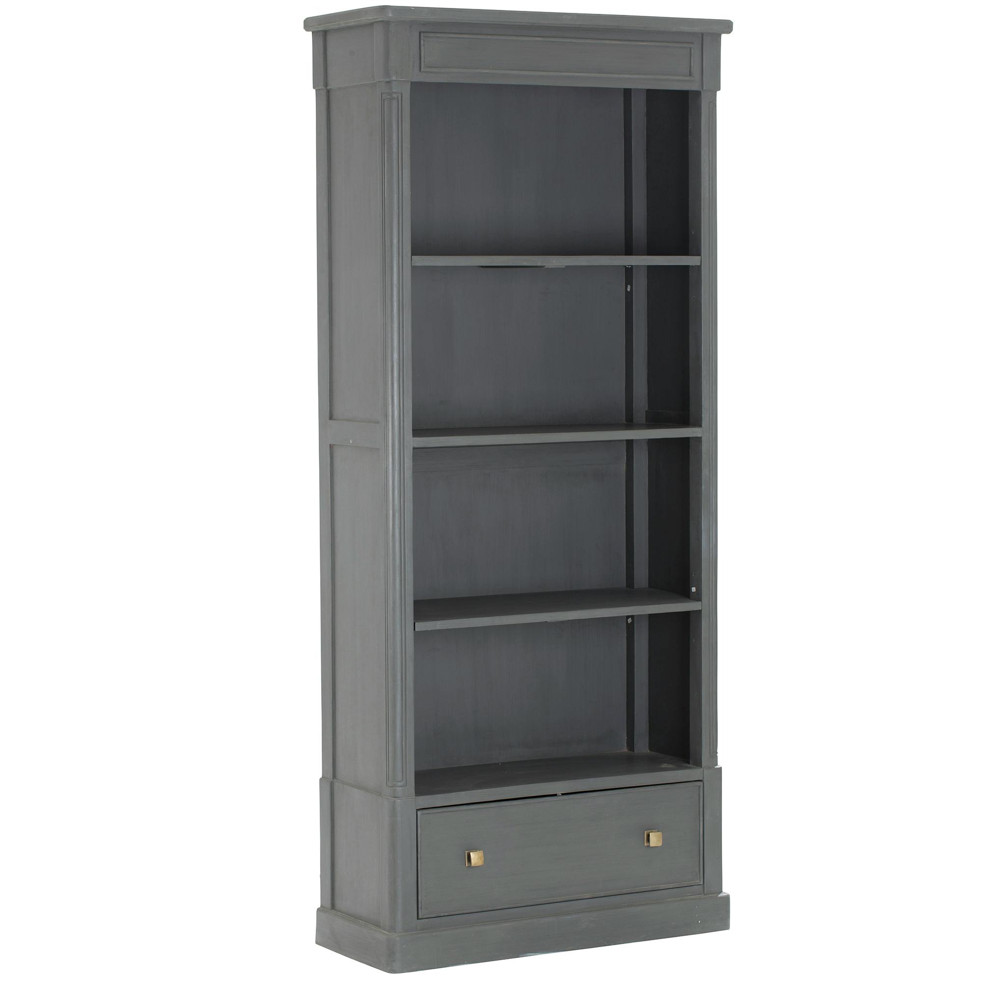 Bibliotheque etagere en bois gris avec tiroir de style classique