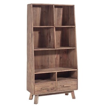 Etagere bibliotheque en bois recylce avec tiroirs de style contemporain