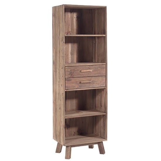 Etagere bibliotheque en bois recylce avec tiroirs de style contemporain