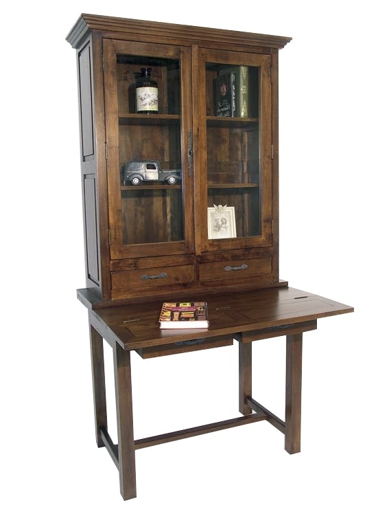 Bibliothèque Bureau Hévéa 2 portes vitrées, 2 tiroirs 95x55x190cm TRADITION