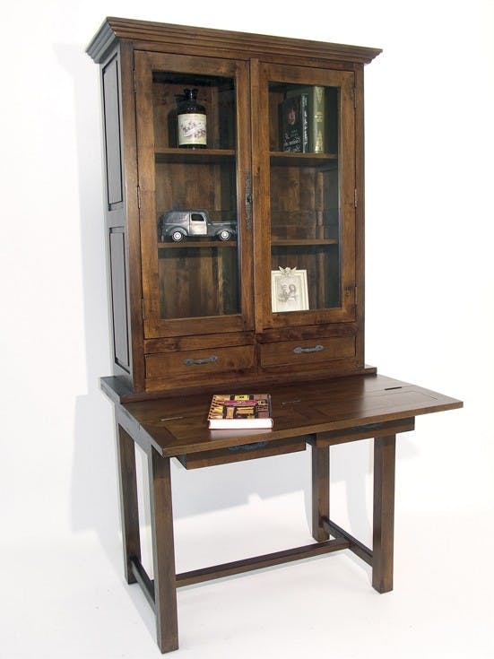 Bibliothèque Bureau Hévéa 2 portes vitrées, 2 tiroirs 95x55x190cm TRADITION