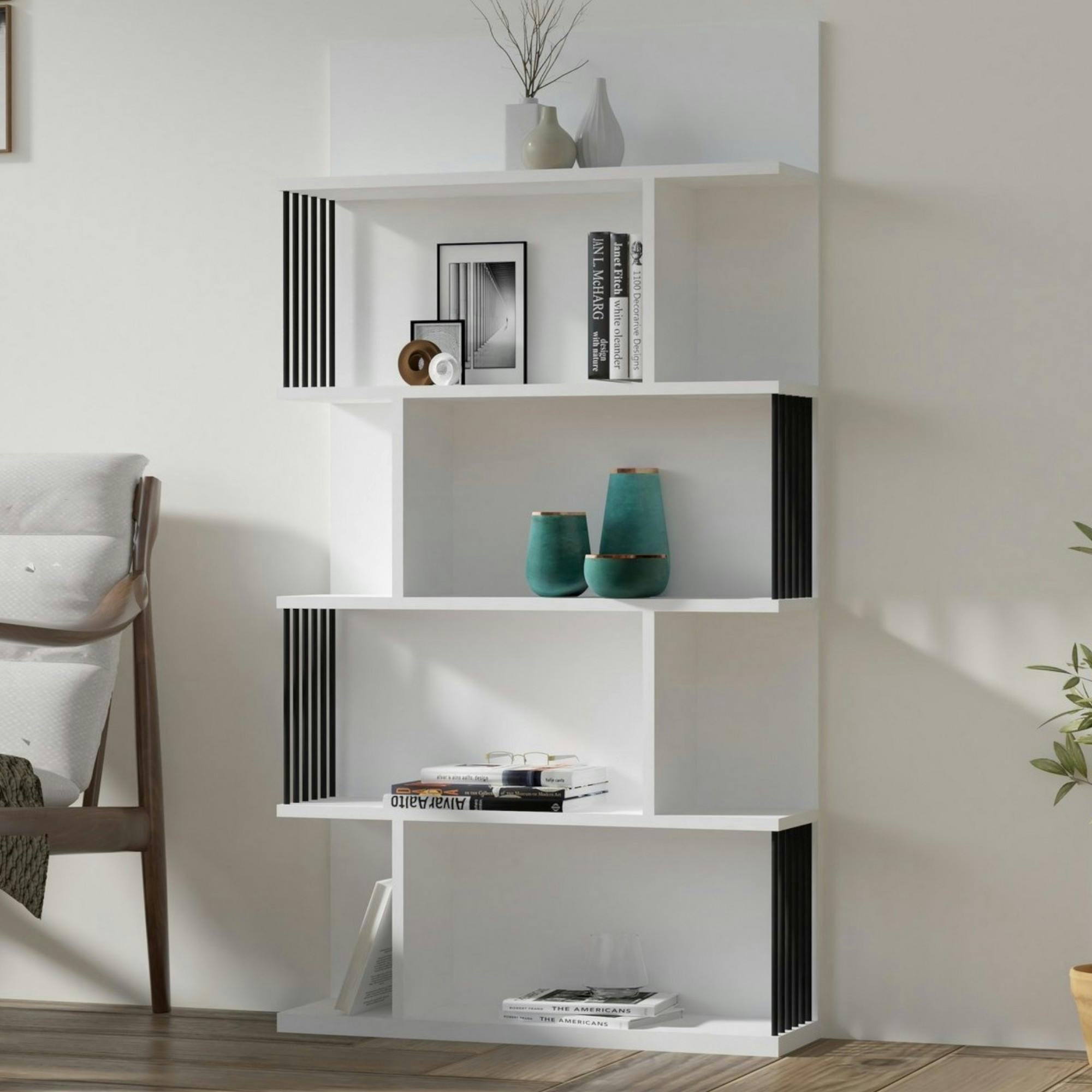 Bibliothèque design blanche niches asymétriques UMEA