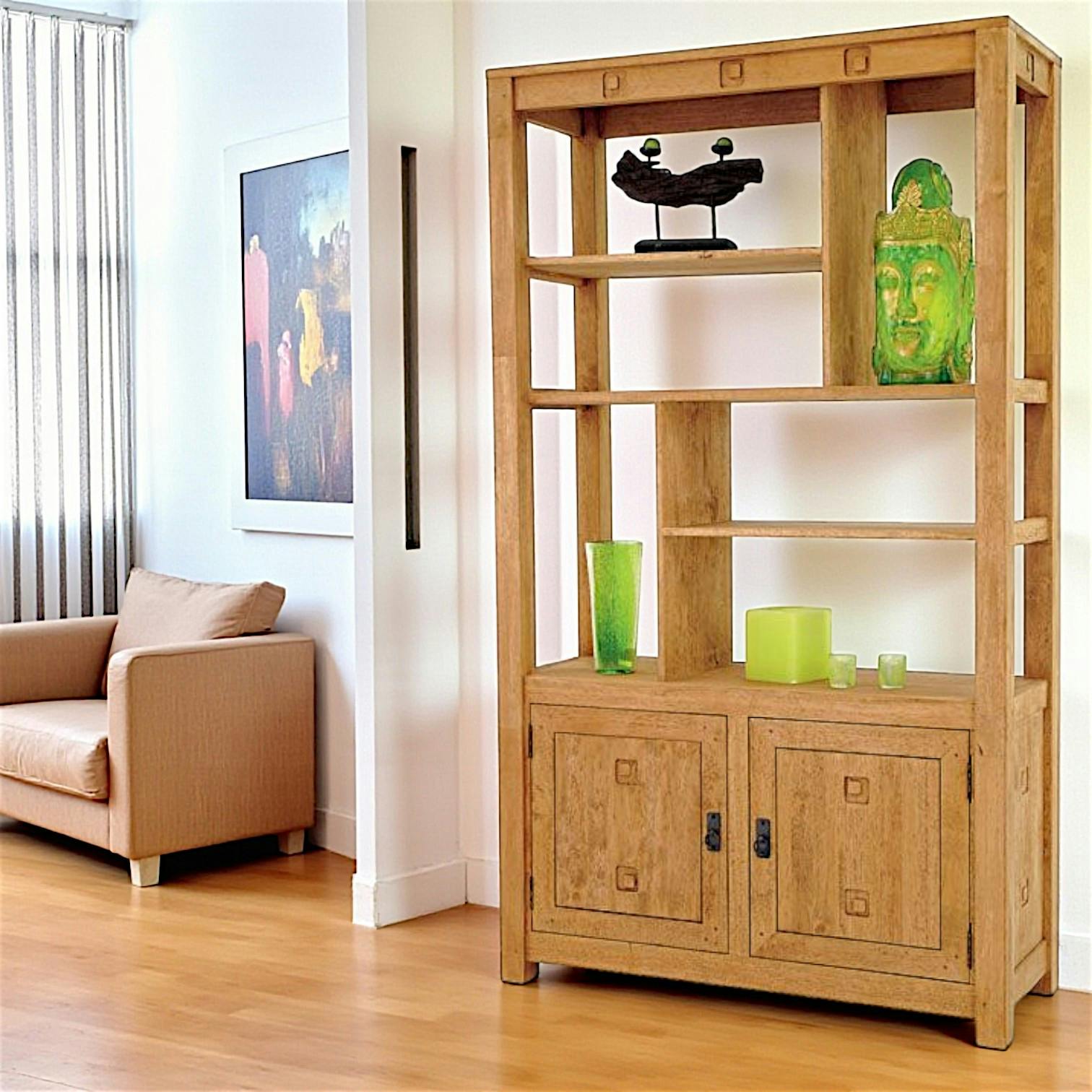 Bibliothèque destructurée hévéa 2 portes 110x190cm TESSA