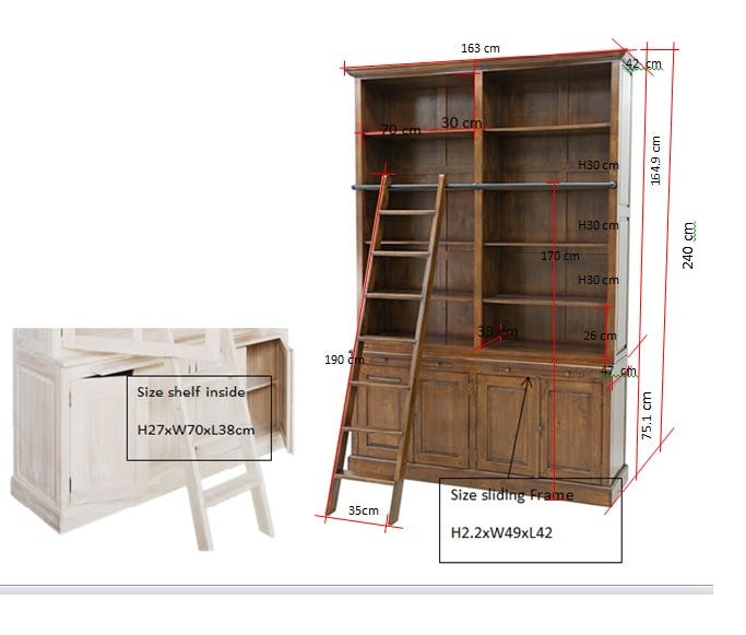 Bibliothèque échelle hévéa 163x240cm TRADITION