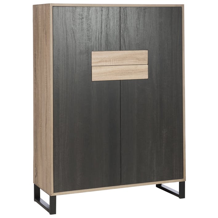 Bibliothèque en bois noir 2 portes 2 tiroirs H138cm