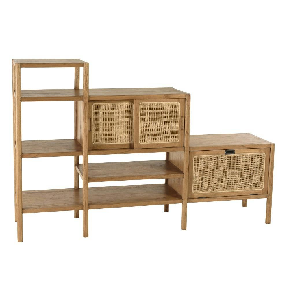 Bibliothèque en escalier en bois de mindi et rotin naturel TIVARO