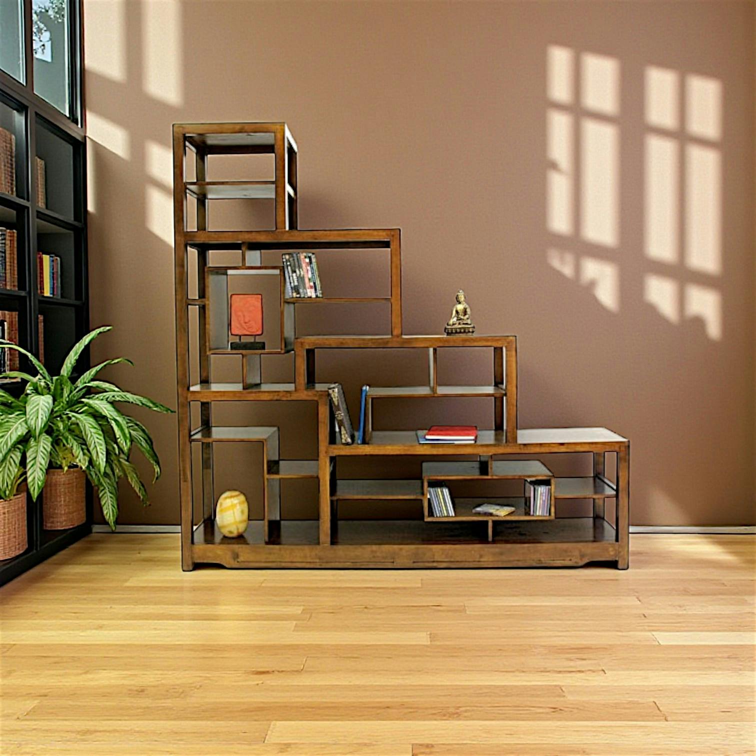 Bibliothèque escalier hévéa massif 190x190cm MAORI