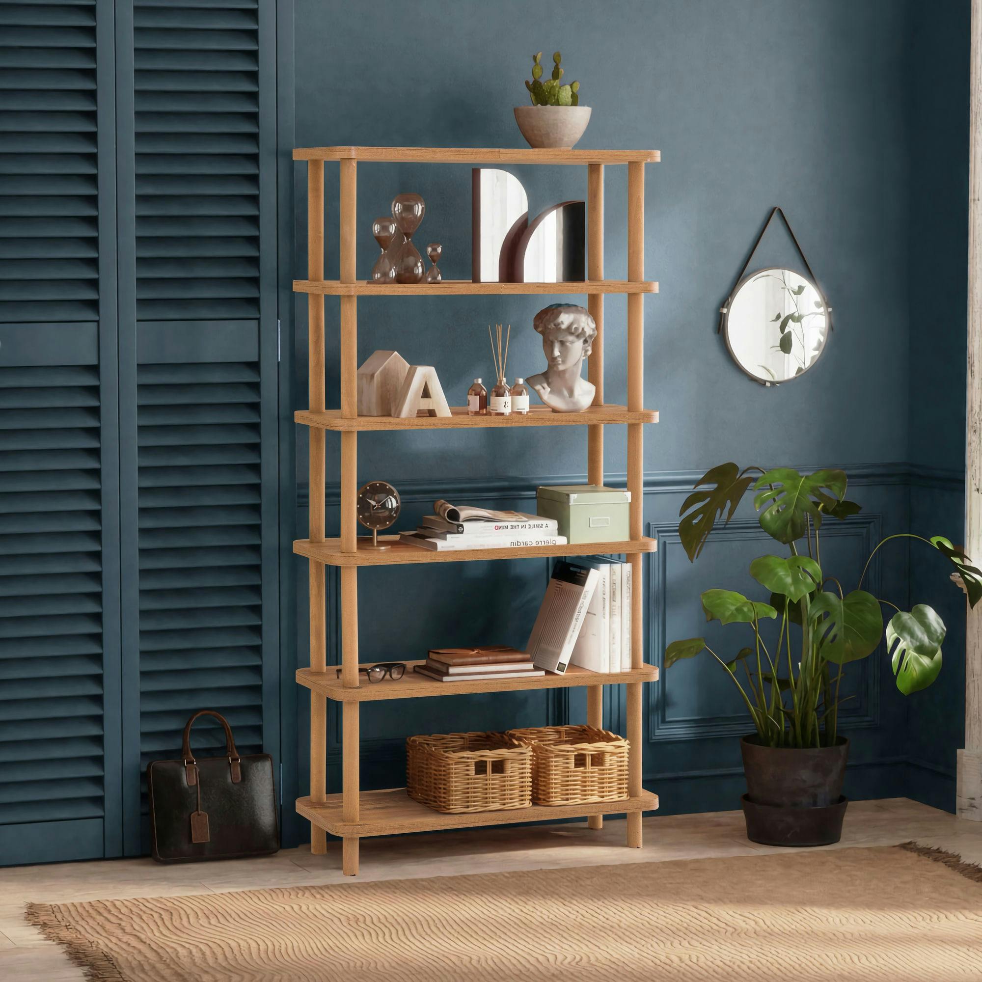 Bibliothèque étagère effet pin - 6 niveaux MARFA