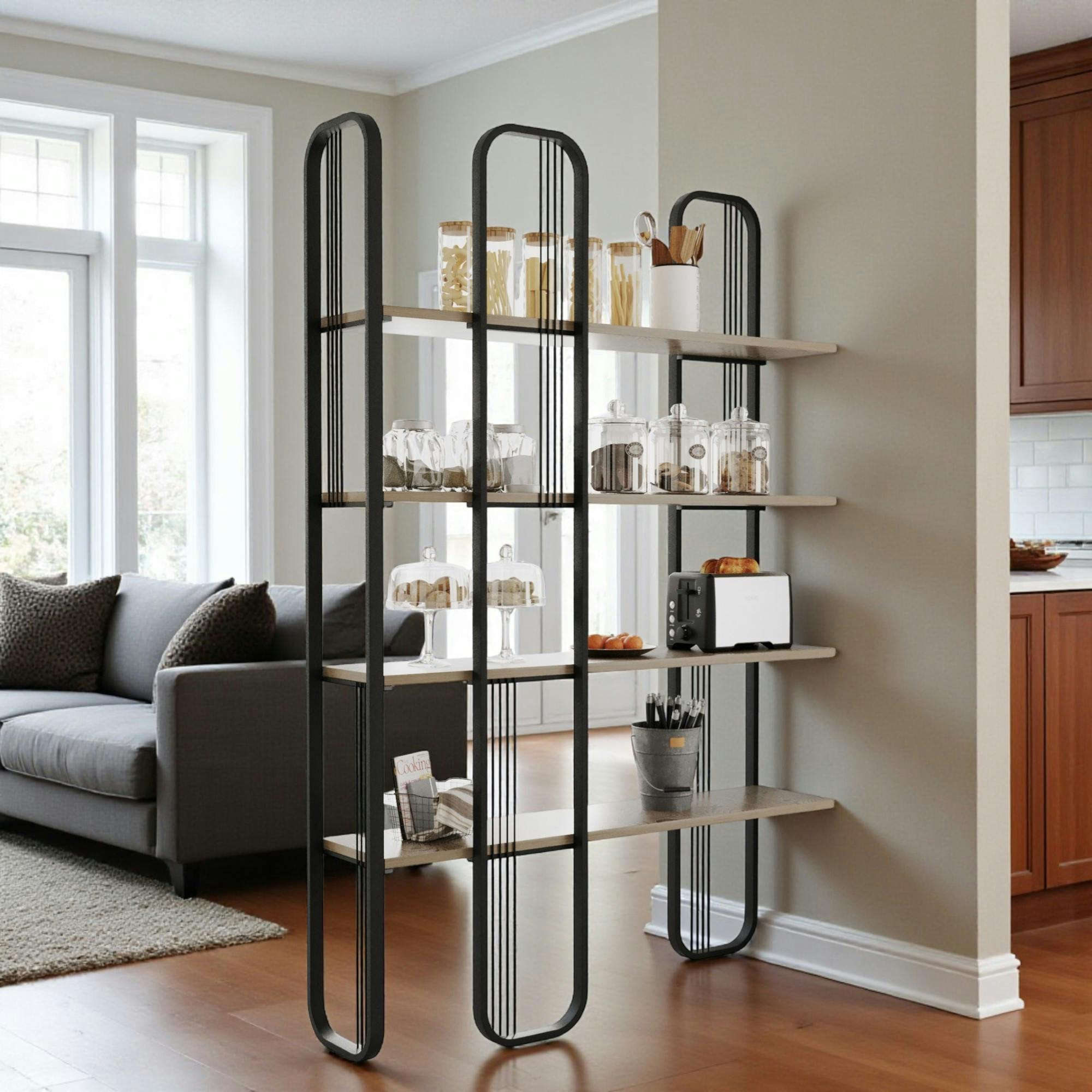 Bibliothèque étagère noire moderne 4 plateaux JENA