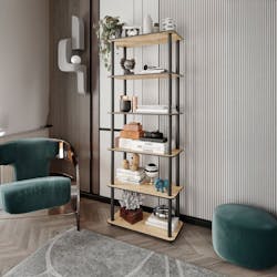 Bibliothèque étroite moderne effet bois - 6 étagères JENA