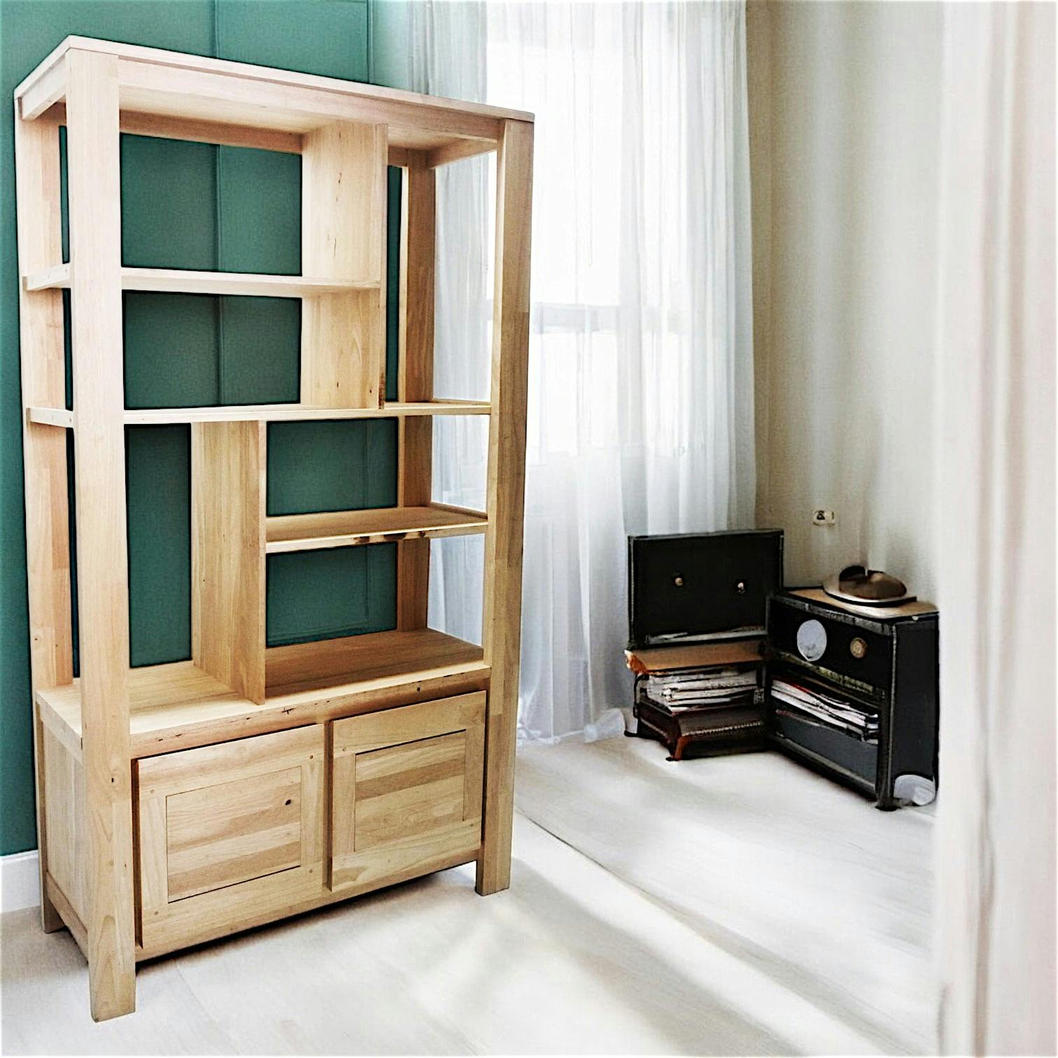 Bibliothèque Hévéa 2 portes, 6 niches 110x40x190cm OLGA