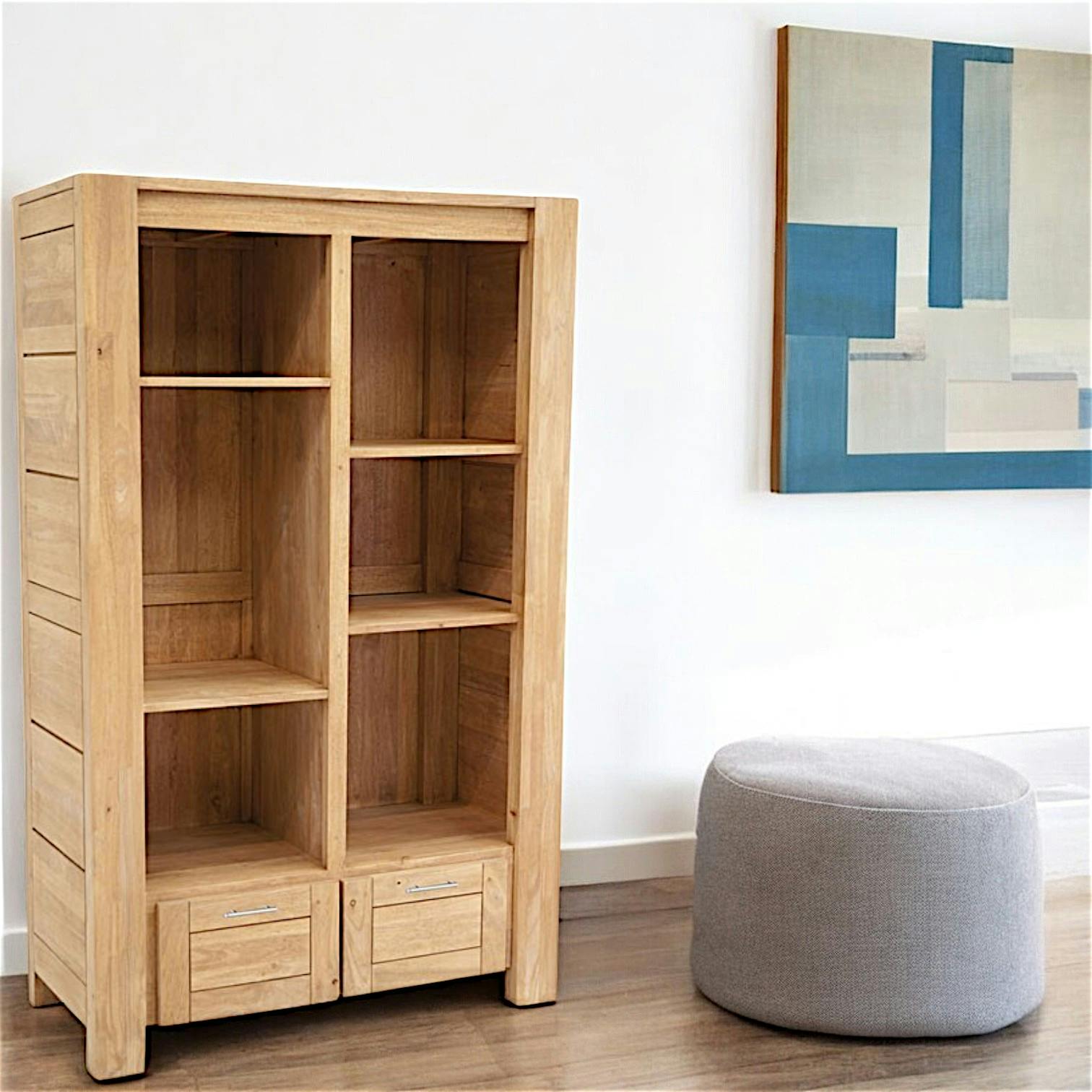 Bibliothèque Hévéa 2 tiroirs, 6 niches 100x45x162cm ATTAN