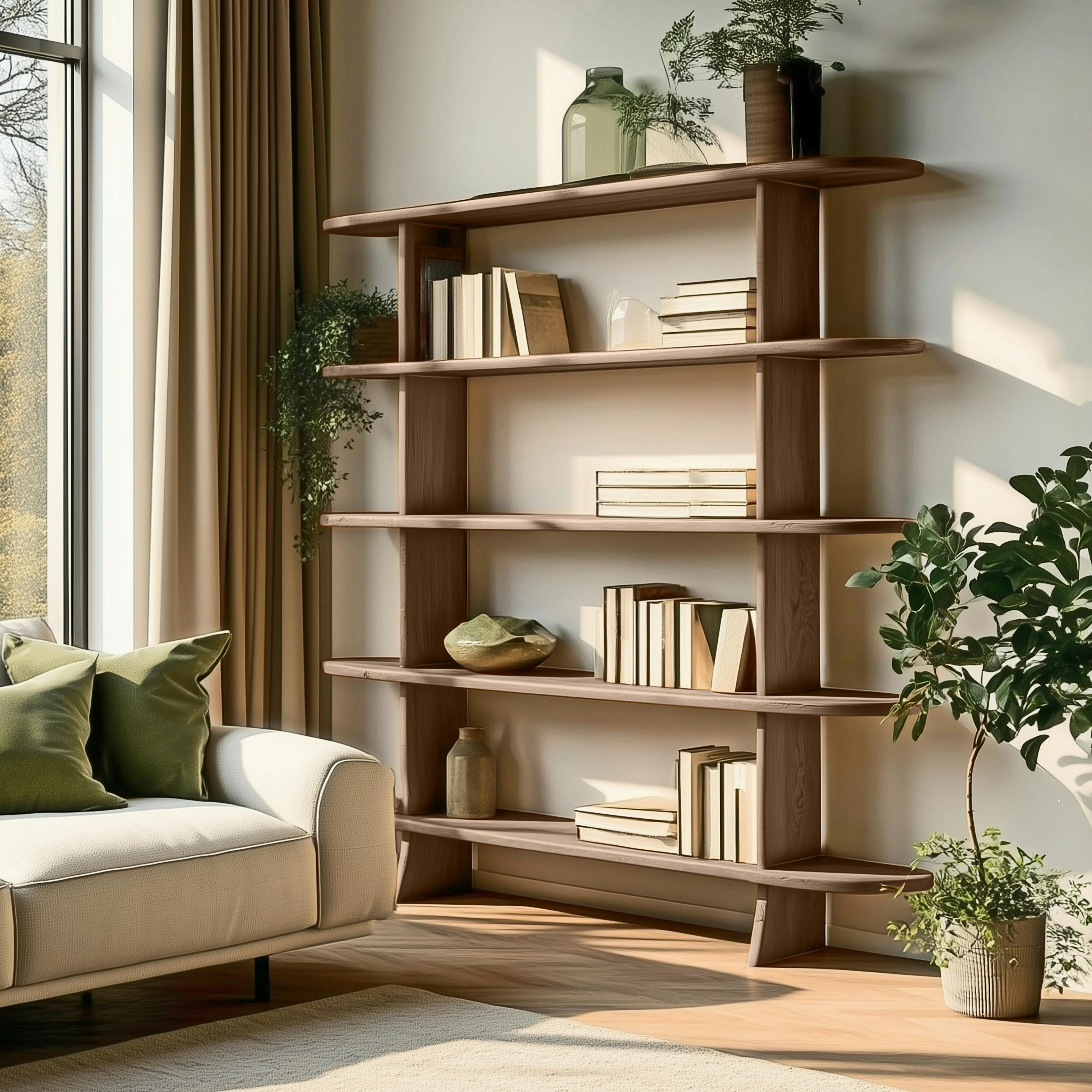 Bibliothèque linéaire 5 étagères en bois de mindi ARCUS