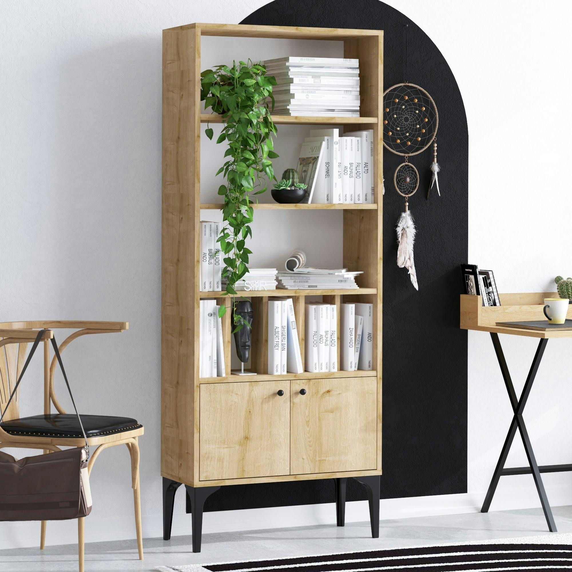 Bibliothèque moderne effet bois clair - séparateurs livres JENA