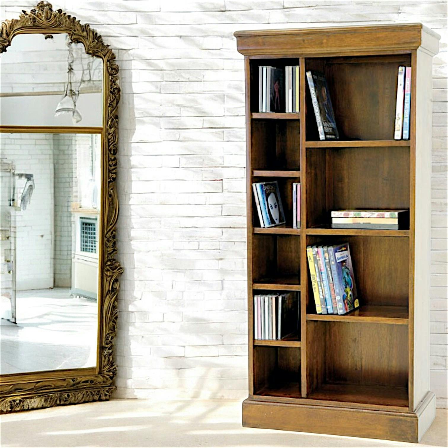 Bibliothèque ouverte Hévéa 10 niches - 4 grandes, 6 petites - 52x25x109,9cm TRADITION