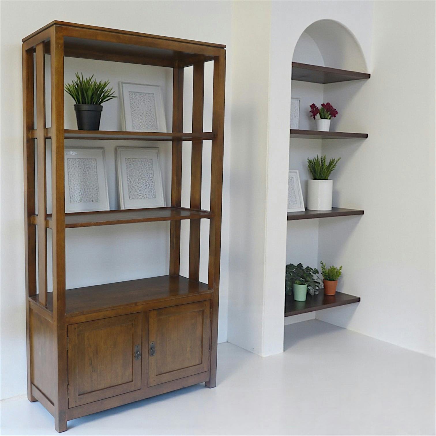 Bibliothèque ouverte Hévéa 2 portes, 3 étages, 100x40x190cm HELENA