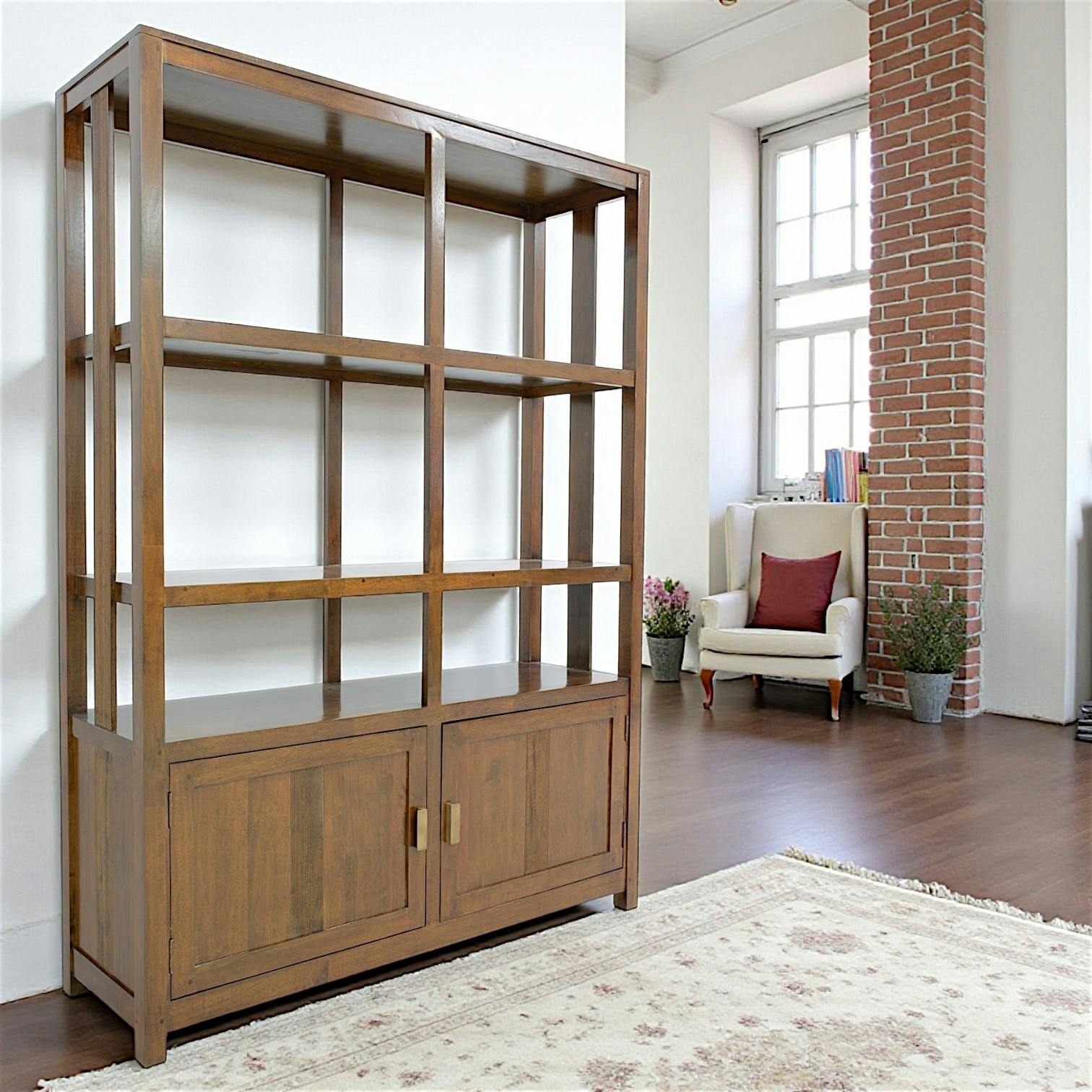 Bibliothèque ouverte Hévéa 2 portes, 3 étages 140x40x188,5cm GALA