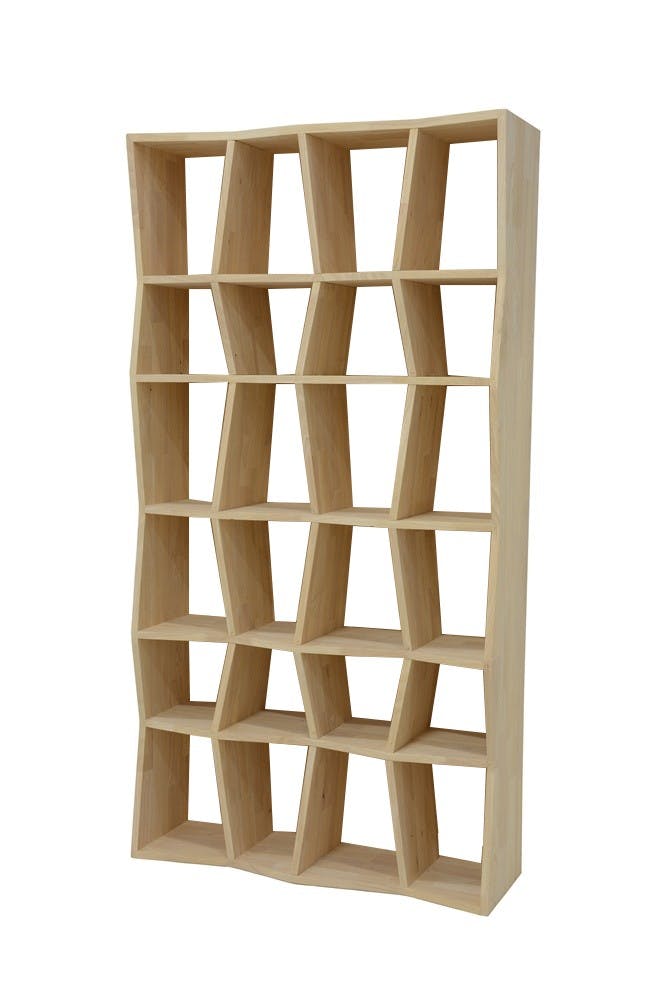 Bibliothèque ouverte Hévéa 24 niches effet ZigZag 100x30x190cm BALTIC