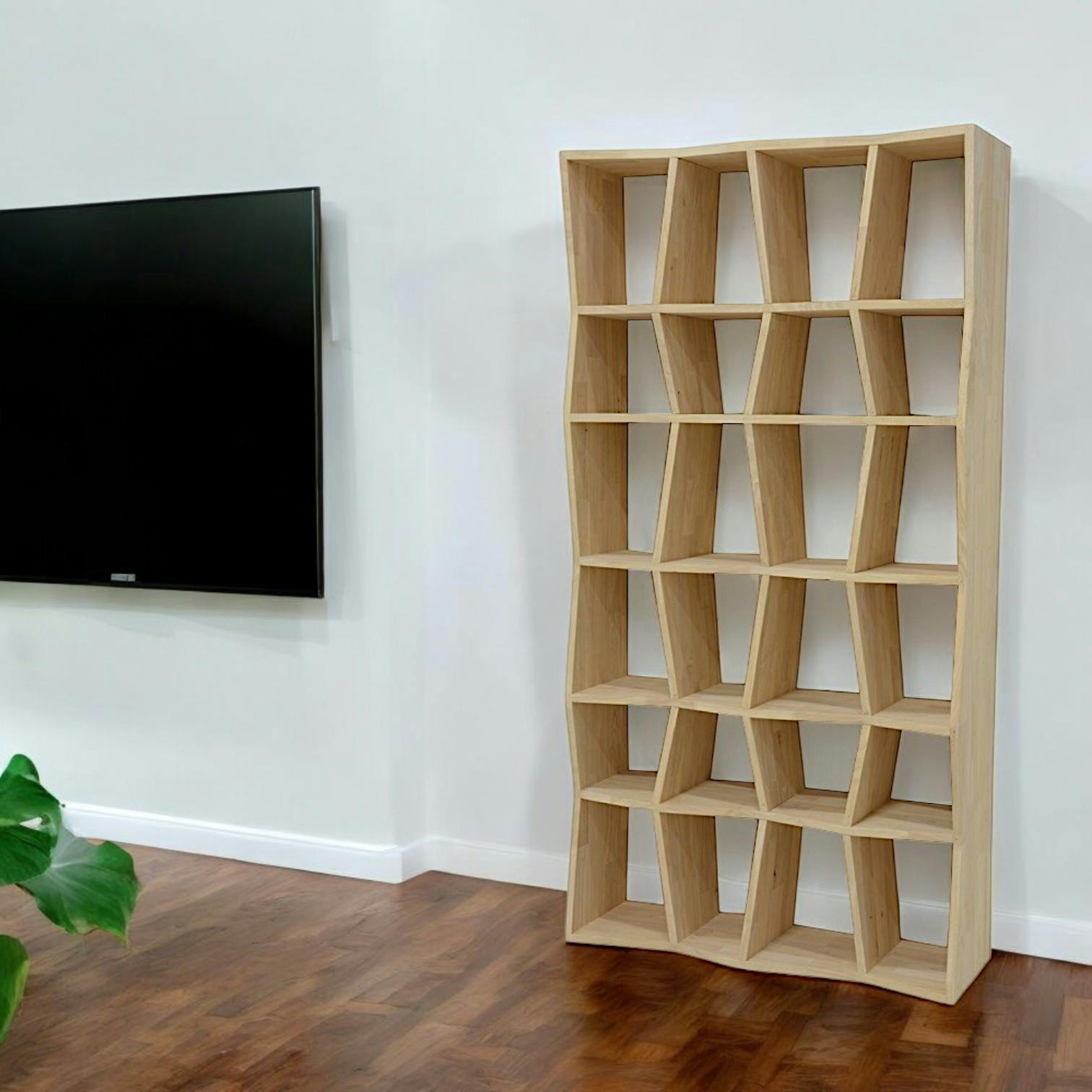 Bibliothèque ouverte Hévéa 24 niches effet ZigZag 100x30x190cm BALTIC