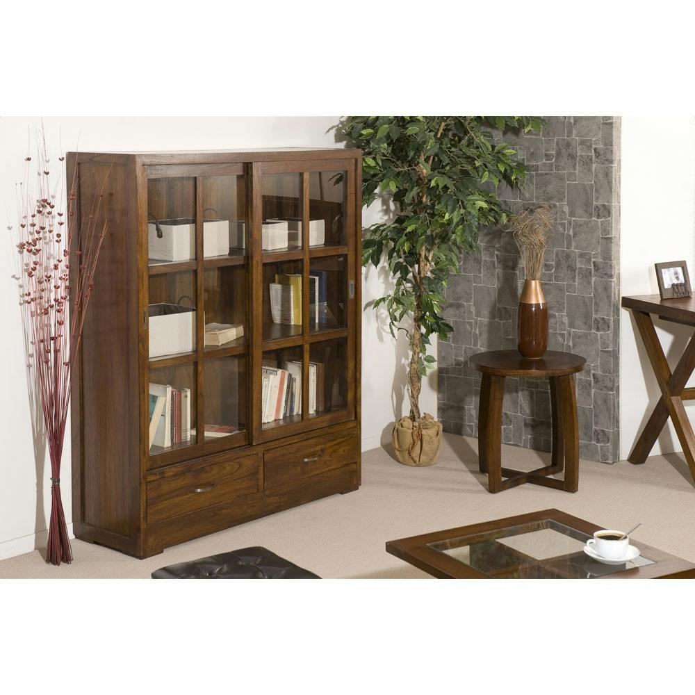 Bibliothèque portes vitrées coulissantes Acajou 120cm LOLA